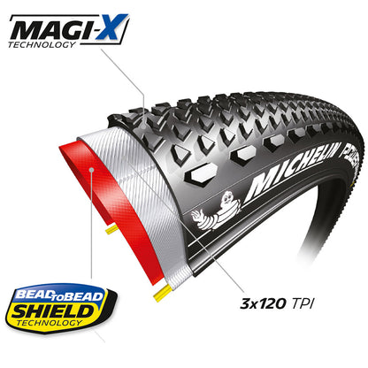 Michelin, Power Gravel, Tire, 700x33C, Folding, Tubeless Ready, X-Miles, Bead2Bead Protek, 3x120TPI, Black